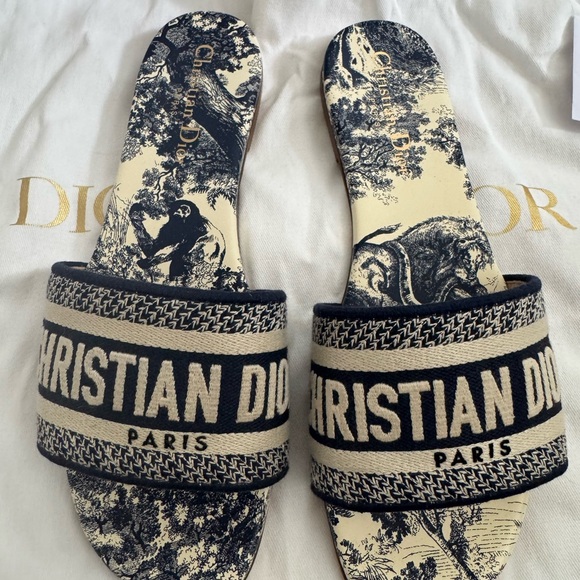 Dior Dway Toile de Jouy Slides Sandals | Size 38 | New With Tags + Box - Picture 2 of 9